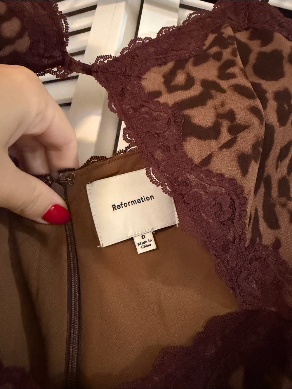 NWOT Reformation Brown Leopard-Print Slip Maxi Dress with Lace - Picture 5 of 5